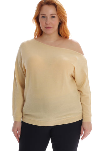 Plus Size Cashmere Off the Shoulder Top- banana-yellow