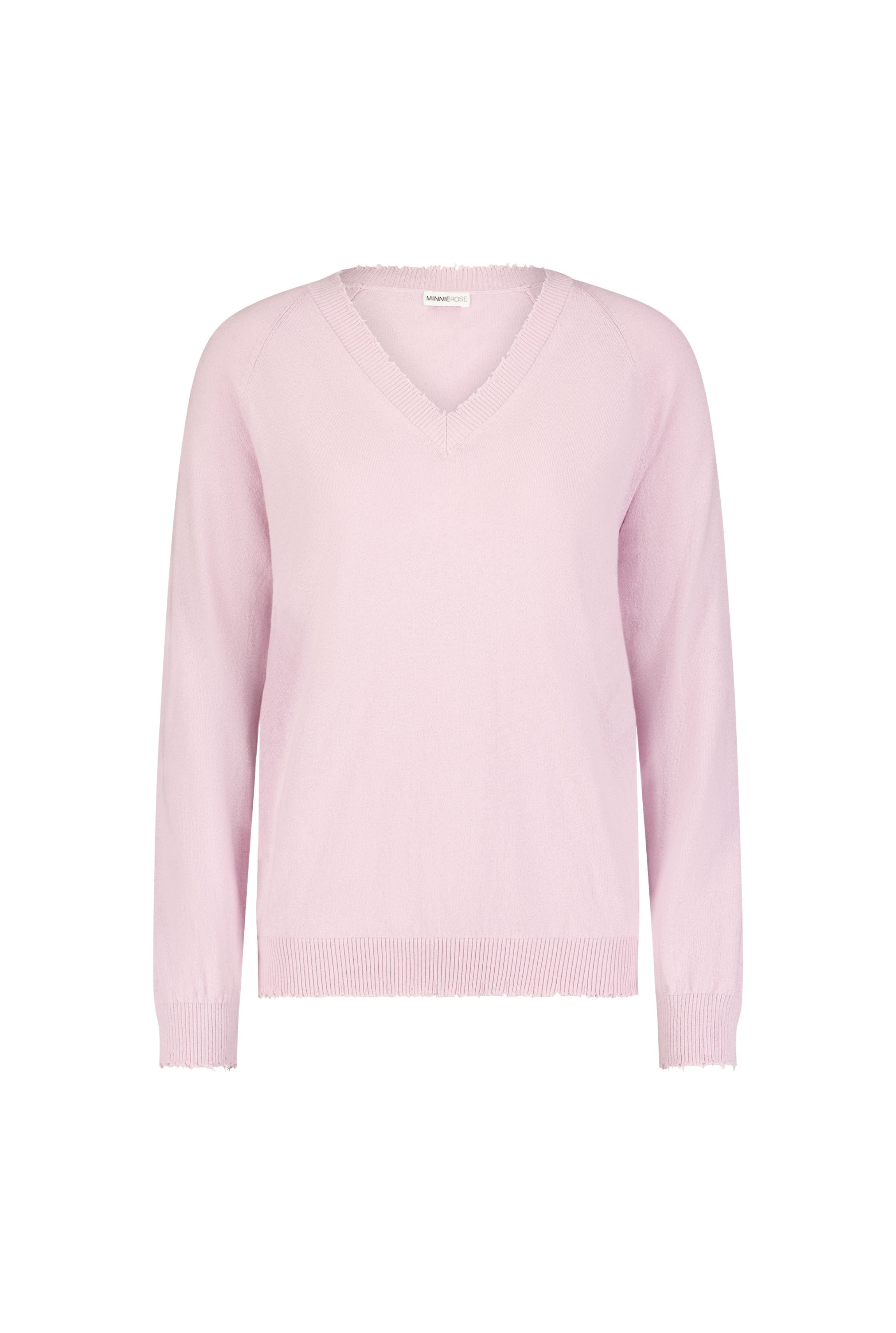 Cotton Cashmere Frayed Edge V Neck – Minnie Rose