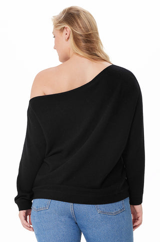 Plus Size Cashmere Off the Shoulder Sweater- black