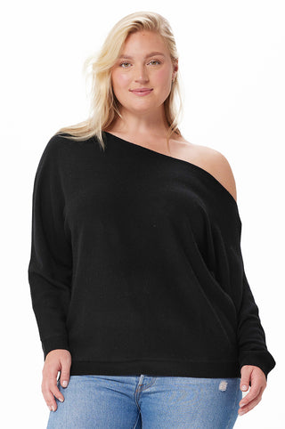 Plus Size Cashmere Off the Shoulder Sweater- black
