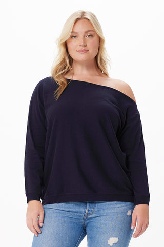 Plus Size Cotton Cashmere Off The Shoulder Sweater - navy