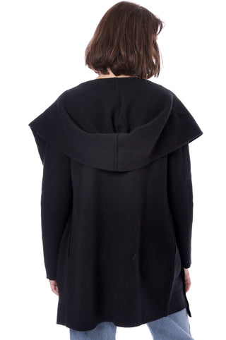 Cashmere Hooded Reversible Coat- Black/Black