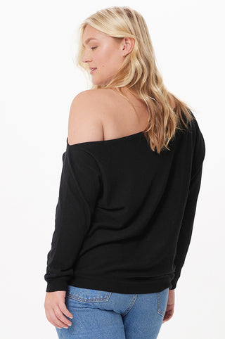 Plus Size Cotton Cashmere Off The Shoulder Sweater - black