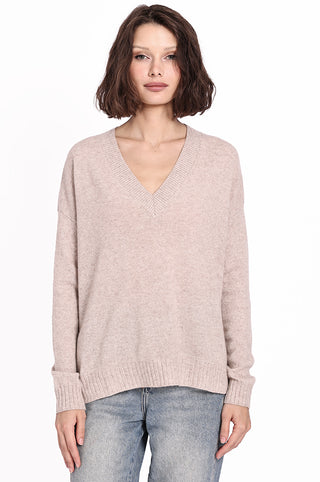 Cashmere Long and Lean V-Neck Sweater- Ecru