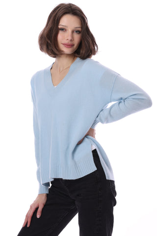 Cashmere Long and Lean V-Neck Sweater- Baby Blue
