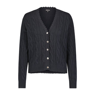  Cotton Frayed Cable Cardigan - Black