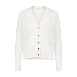 Cotton Frayed Cable Cardigan - White