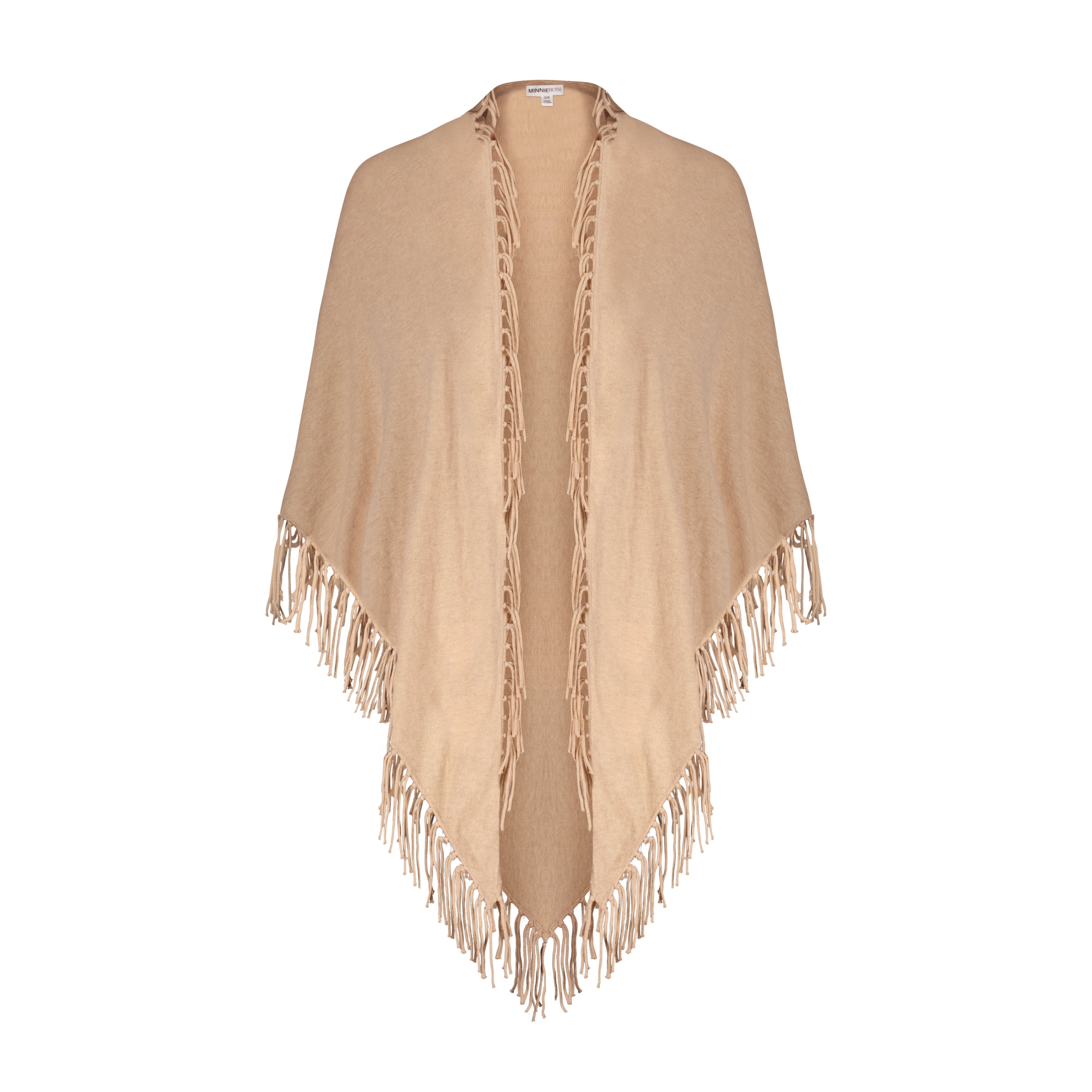 Minnie Rose Women's 100% Cashmere buy Fringe Poncho Sweater Ivory One Size