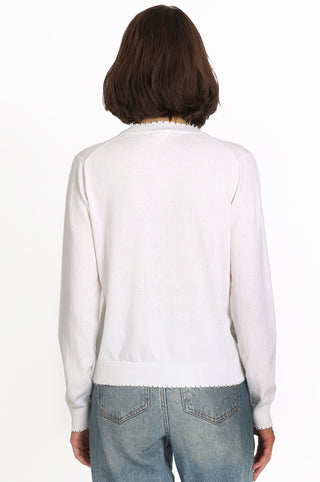 Cotton Cashmere Cardigan with Frayed Edges - White Back