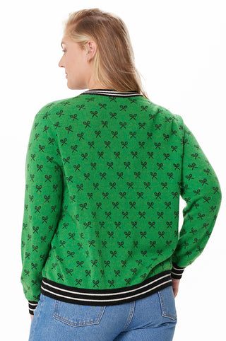 Plus Size Cashmere Tennis Print Cardigan - golf green