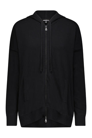 Cotton Cashmere Oversized Zip Hoodie - Black