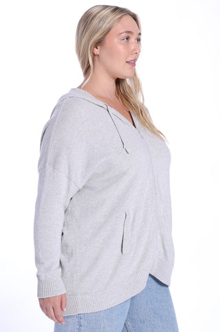 Plus Size Cotton Cashmere Oversized Zip Hoodie - Light Heather Grey