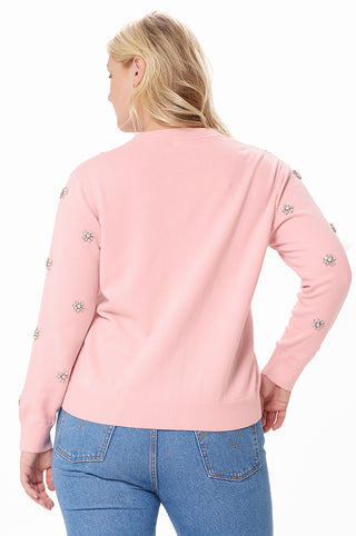Plus Size Cotton Cashmere Gem Cardigan -pink pearl
