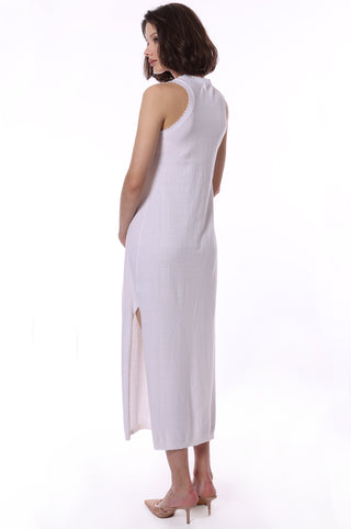 Cotton Cashmere Maxi Frayed Edge Tank Dress -White