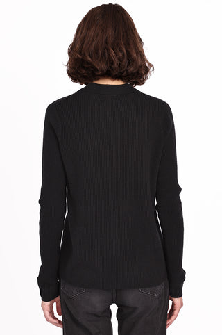 Cashmere Ribbed Top with Pockets- Black
