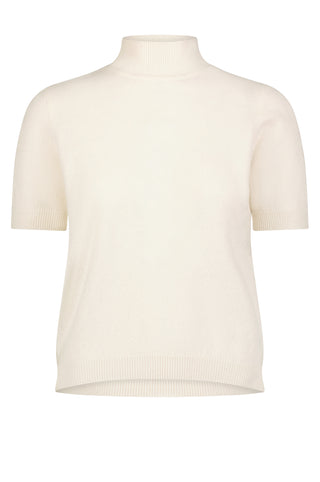 Cashmere Short Sleeve Mock Neck Top- white