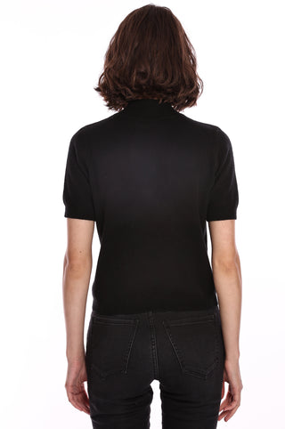 Cashmere Short Sleeve Mock Neck Top- Black