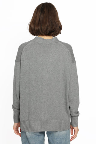 Cotton Cashmere Oversized Cardigan w/ Contrast Detail - Grey Shadow