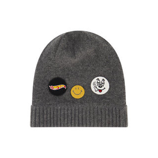 Cashmere Patch Beanie - Charcoal HTR Grey