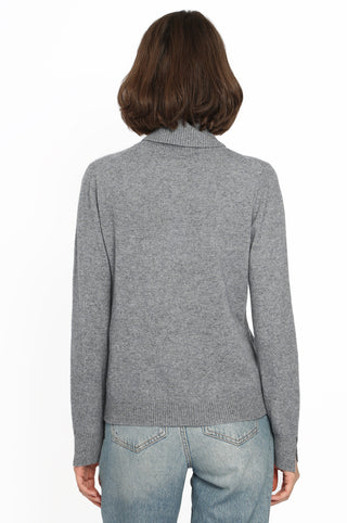 Cashmere Turtleneck Pullover w/ Slit Sleeve Detail- Grey Shadow
