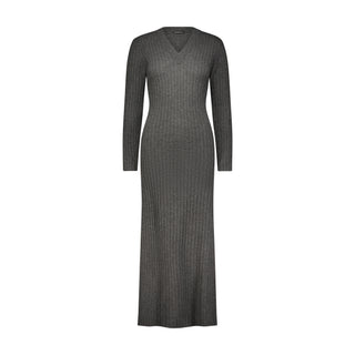 Cashmere Ribbed V-Neck Maxi Dress - Charcoal HTR Grey