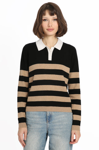 Cashmere Rugby Stripe Polo - Black/Camel