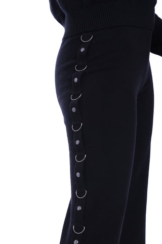 Cotton Cashmere Pants w/ D-Ring Trim Detail - Black