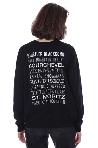 Cotton Cashmere Printed Crewneck Sweater w/ Embroidery - Black