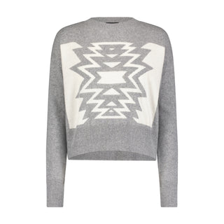 Cashmere Ski Out West Crew Cropped Pullover Sweater -Silver Grey/White