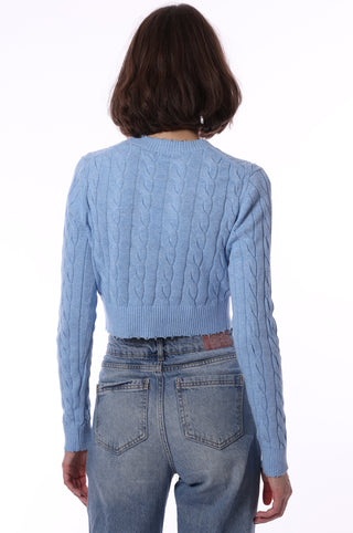 Cotton Cropped Cable Cardigan - cameo Blue