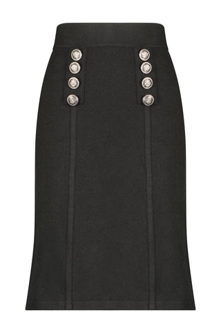 Black pencil skirt with 1 set of 4 decorative  buttons on each side on the front