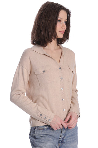 Cotton Cashmere Long Sleeve Solid Camp Shirt