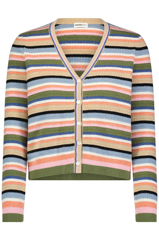 Cotton Cashmere Weekend Texture Stripe Cardi - Multi Stripe