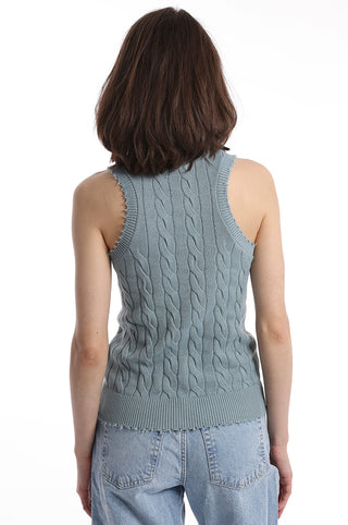 Seashore cable tank top with frayed edges back view