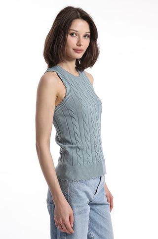Seashore cable tank top with frayed edges side view