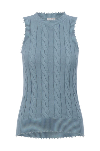 Seashore cable tank top with frayed edges front view