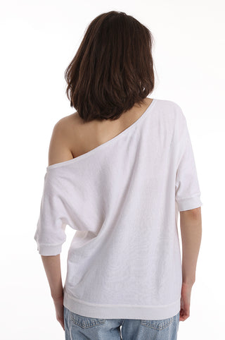 Cotton Cashmere Short Sleeve Off the Shoulder Top