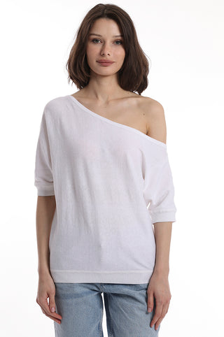 Cotton Cashmere Short Sleeve Off the Shoulder Top