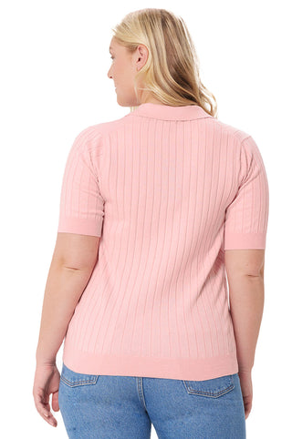 Plus Size Cotton Cashmere Ribbed Polo - barbie pink