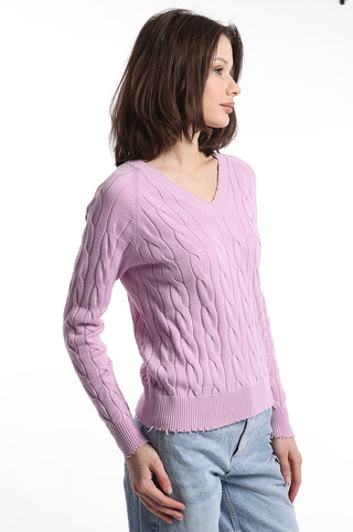 Cotton Cable Sweater-Roseate