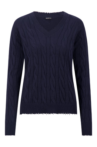 Cotton Cable Sweater-Navy