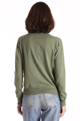 Cotton Cashmere Cardigan with Frayed Edges - Garden Grove Back
