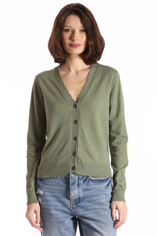 Cotton Cashmere Cardigan with Frayed Edges - Garden Grove front
