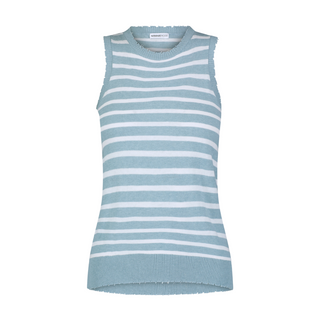 Blue and white stripe tank with frayed edges front view
