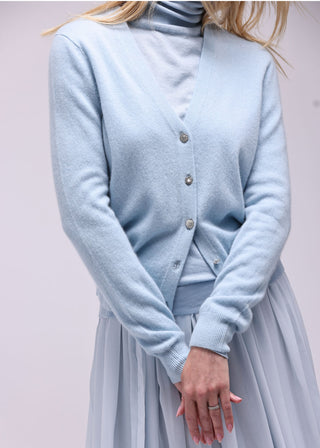 Cashmere Novelty Button Cardigan - Baby Blue