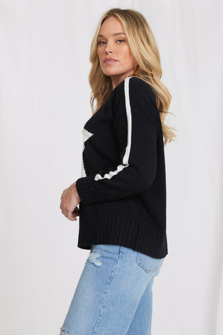 Plus Size Cotton Cashmere Star Crewneck Sweater - Brown Sugar/White