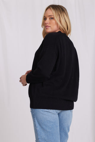 Plus Size Cotton Cashmere Oversized Cardi - Black