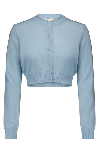 Cashmere Cropped Cardi w/Novelty Buttons-baby blue