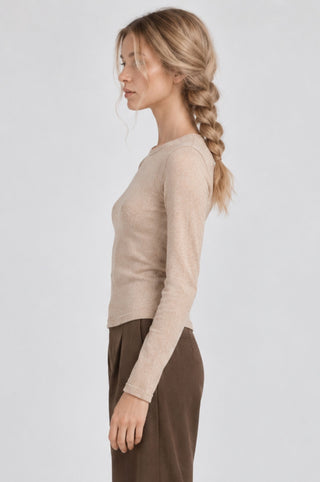 Long Sleeve Crew Neck with Rolled Trims