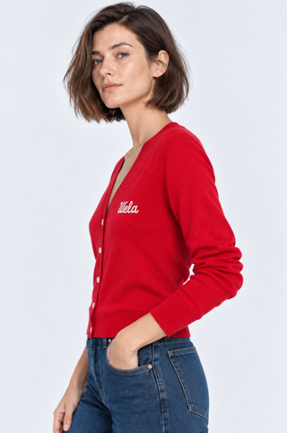 Cotton Cashmere "Wela" Embroidery V Neck Cardigan